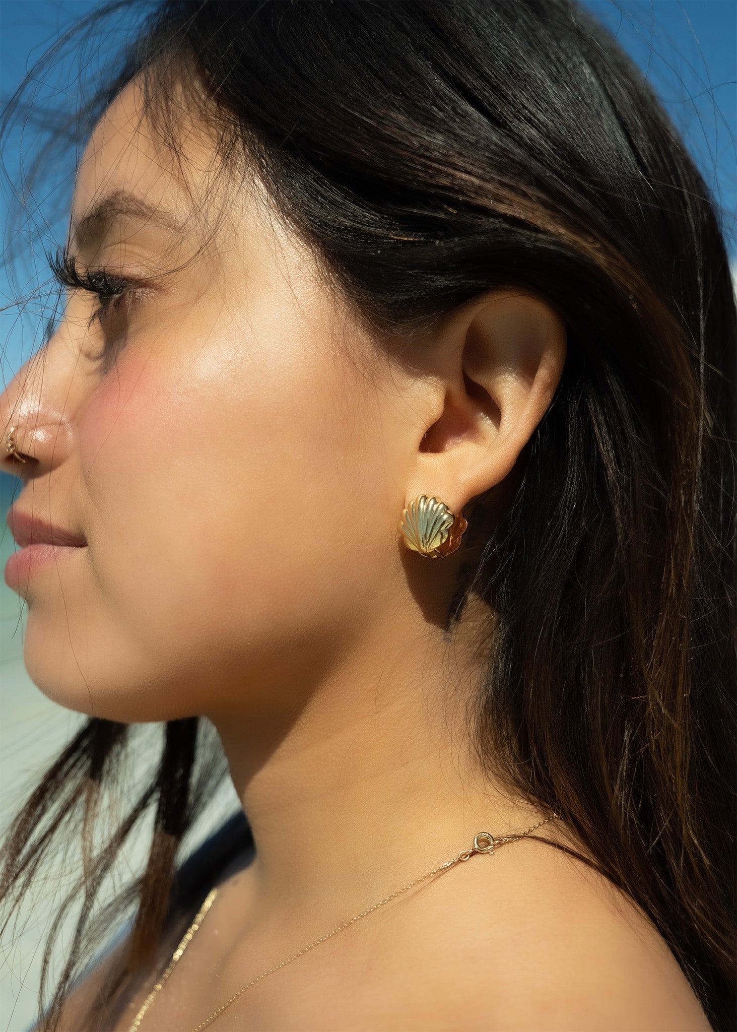 18K Gold PVD Stainless Steel Shell Huggies Earrings