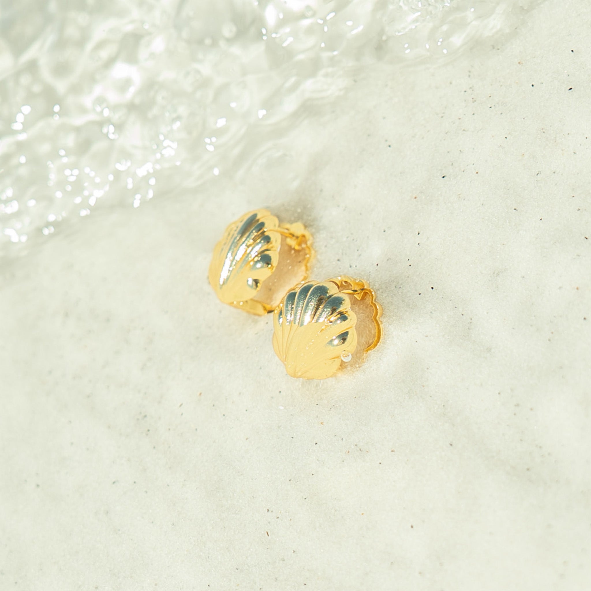 18K Gold PVD Stainless Steel Shell Huggies Earrings