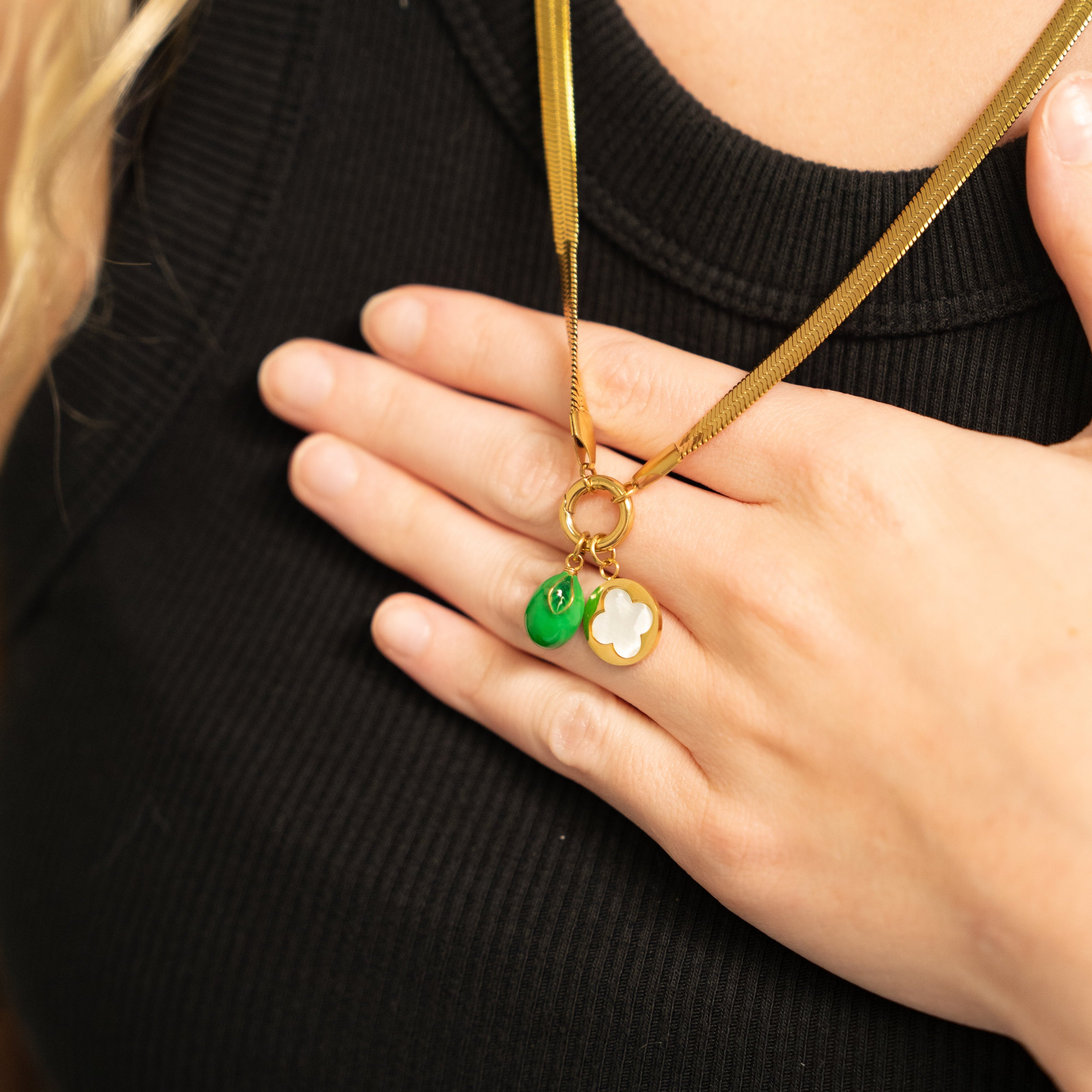 18K Gold PVD Stainless Pearl Floral Charm