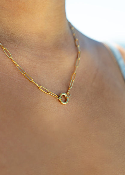 18K Gold PVD Stainless Steel Paperclip Charm Holder Necklace