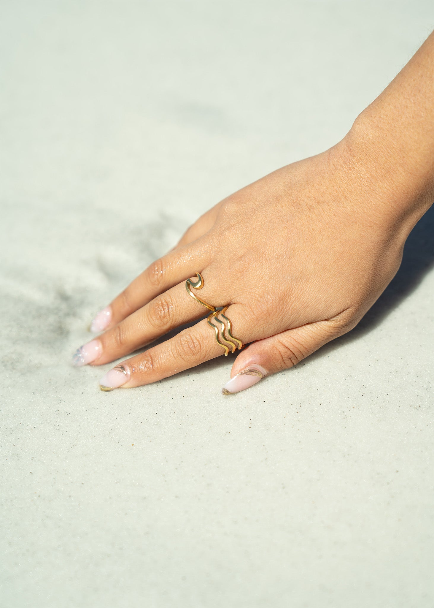 18K Gold PVD Stainless Steel Triple Wave Geometric Ring