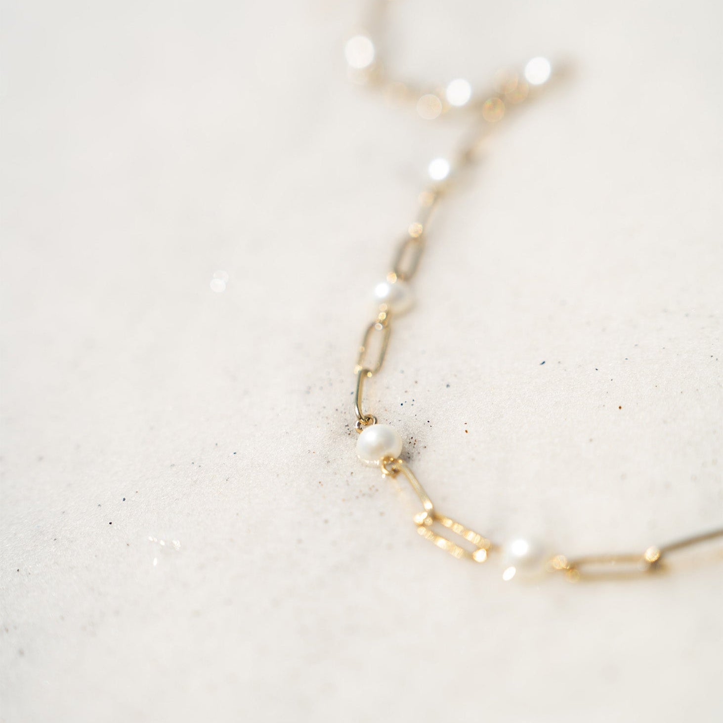 18K Gold PVD Stainless Steel Pearl Station Paperclip Chain Necklace