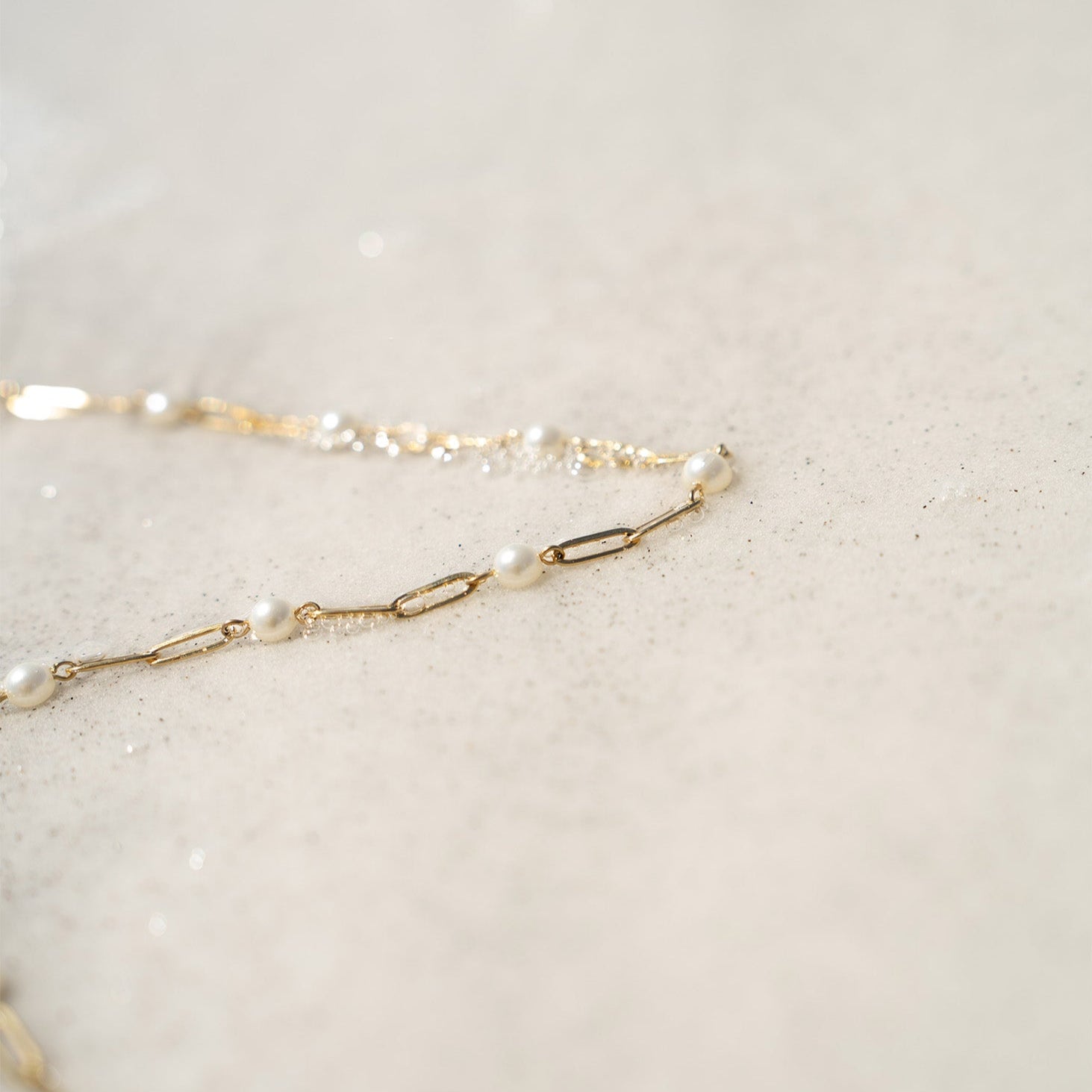 18K Gold PVD Stainless Steel Pearl Station Paperclip Chain Necklace