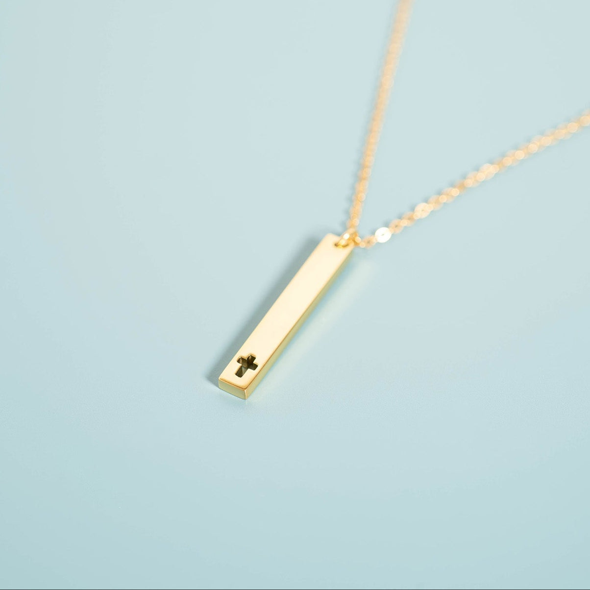 18K Gold PVD Stainless Steel Cross Cutout Vertical Bar Necklace