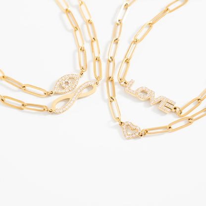 18K Gold PVD Stainless Steel Stone "Infinity" Paperclip Chain Necklace