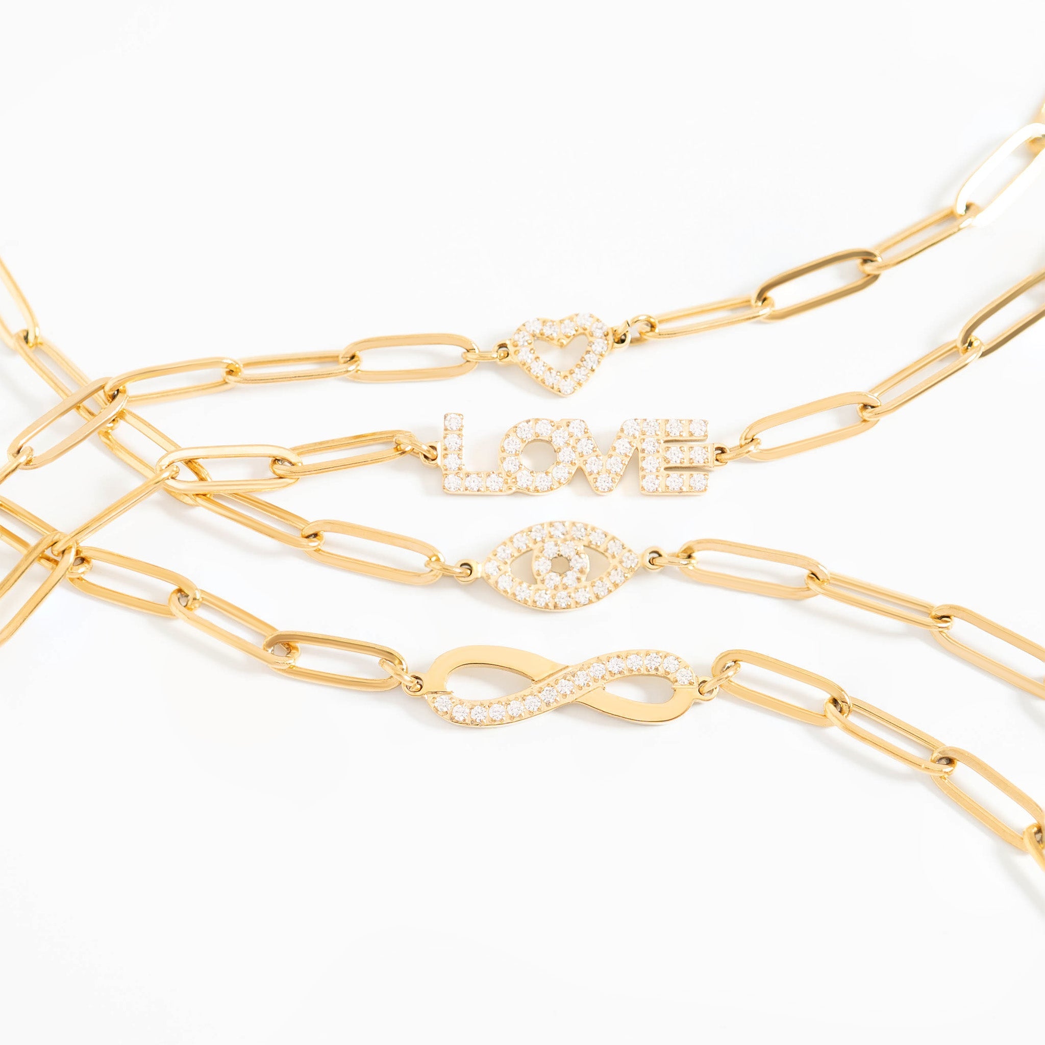 18K Gold PVD Stainless Steel Stone "Evil Eye" Paperclip Chain Bracelet