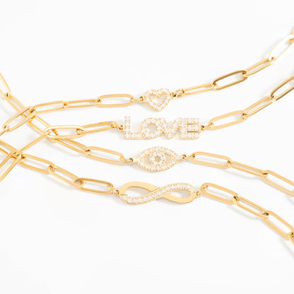 18K Gold PVD Stainless Steel Stone "Evil Eye" Paperclip Chain Bracelet