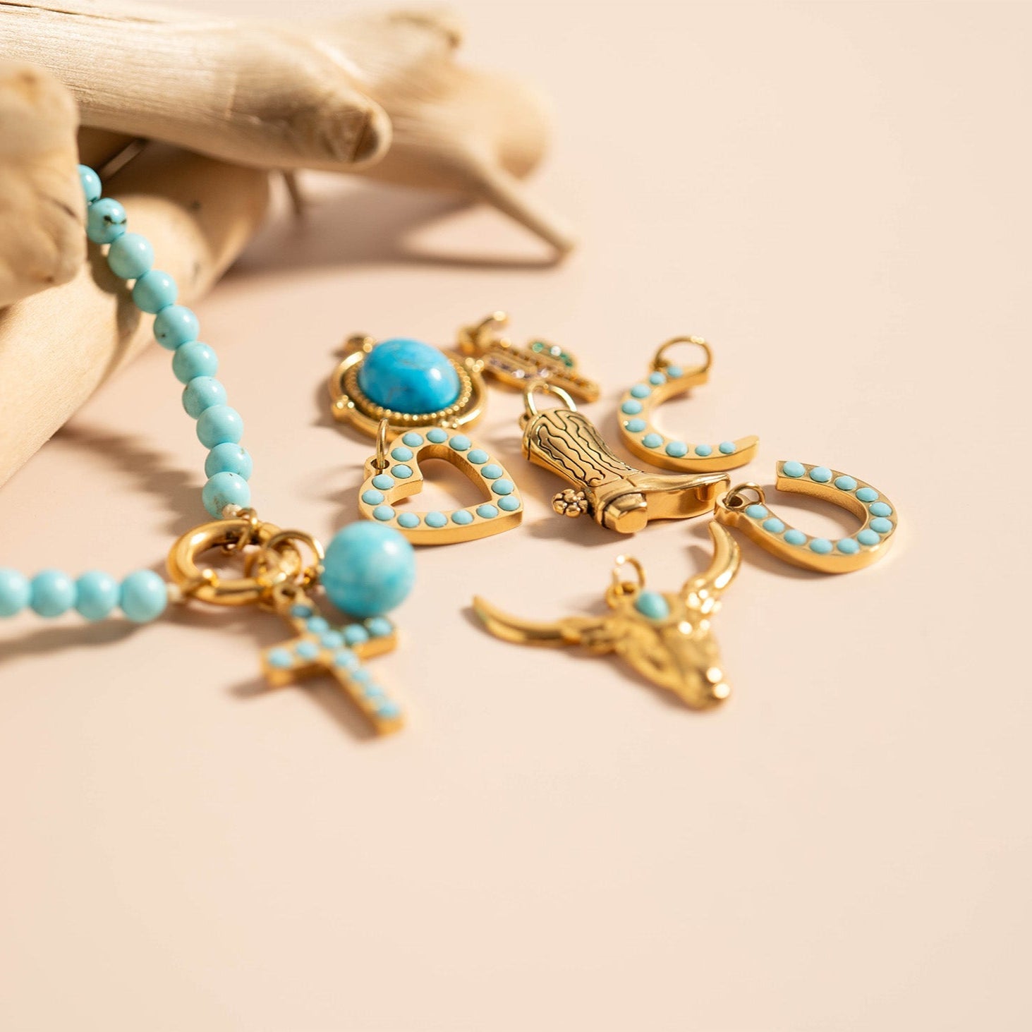 18K Gold PVD Stainless Steel Turquoise Stone Moon Charm