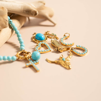18K Gold PVD Stainless Steel Turquoise Stone Moon Charm