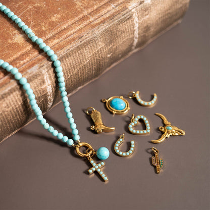 18K Gold PVD Stainless Steel Turquoise Stone Moon Charm