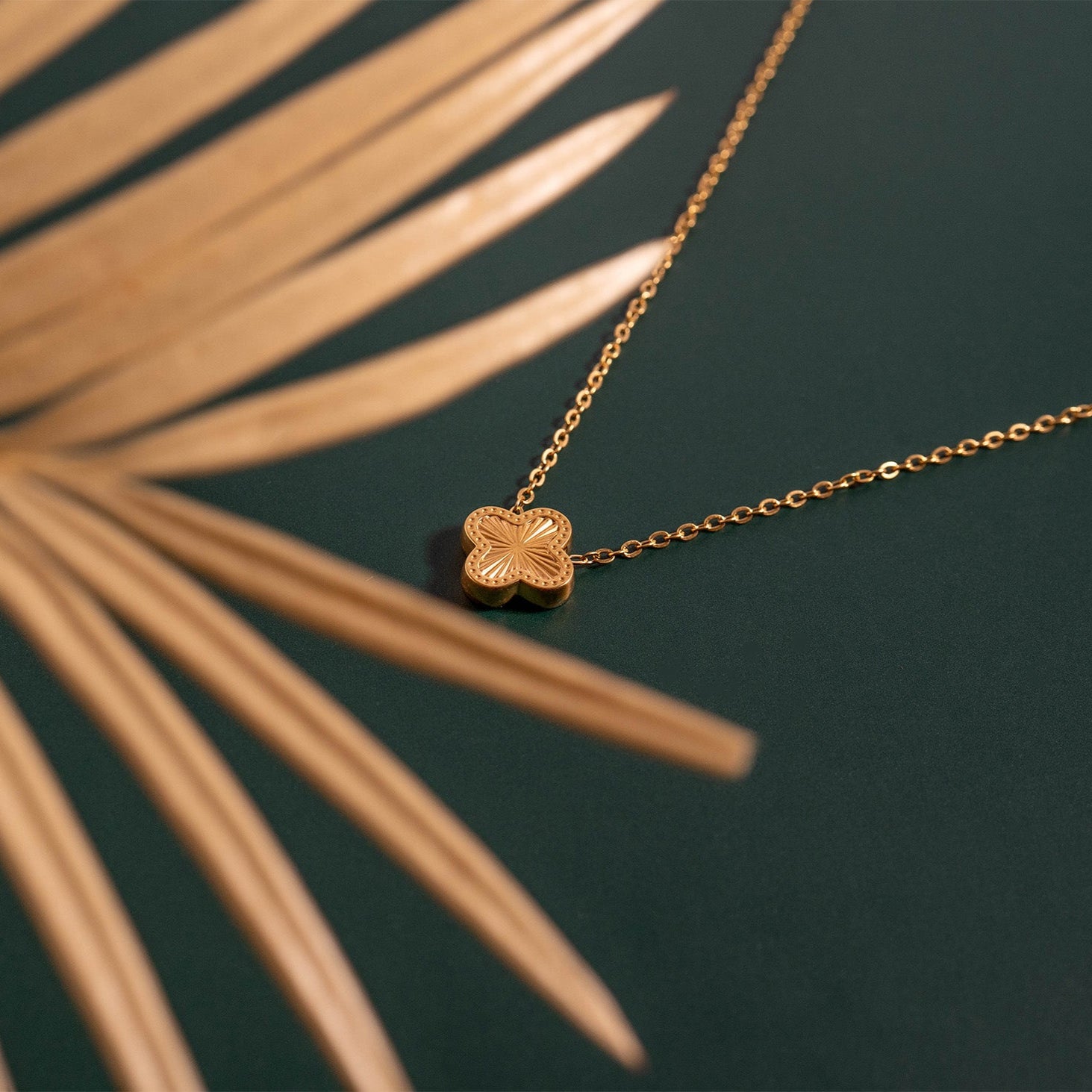 18K Gold PVD Stainless Steel Lucky Clover Charm Necklace