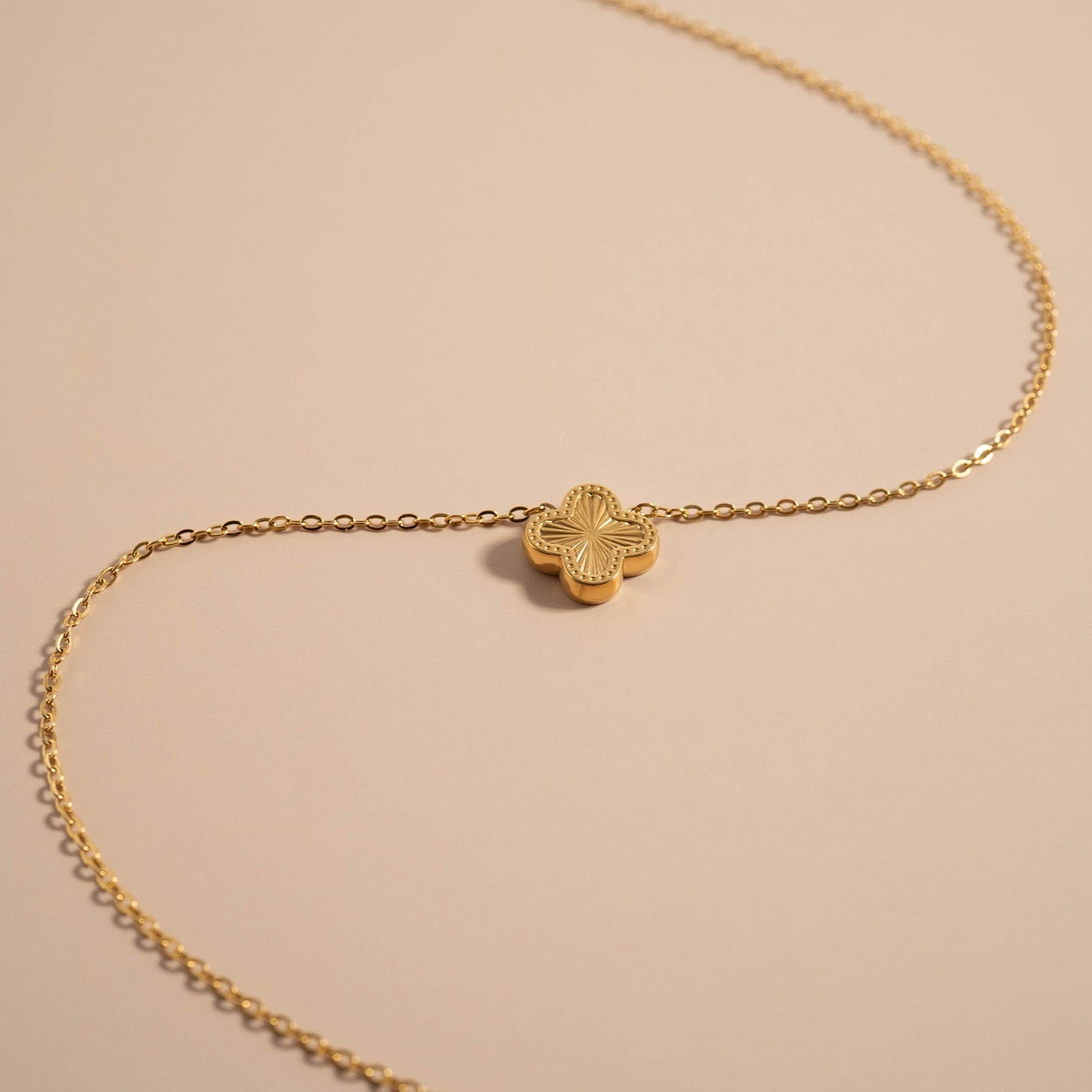 18K Gold PVD Stainless Steel Lucky Clover Charm Necklace