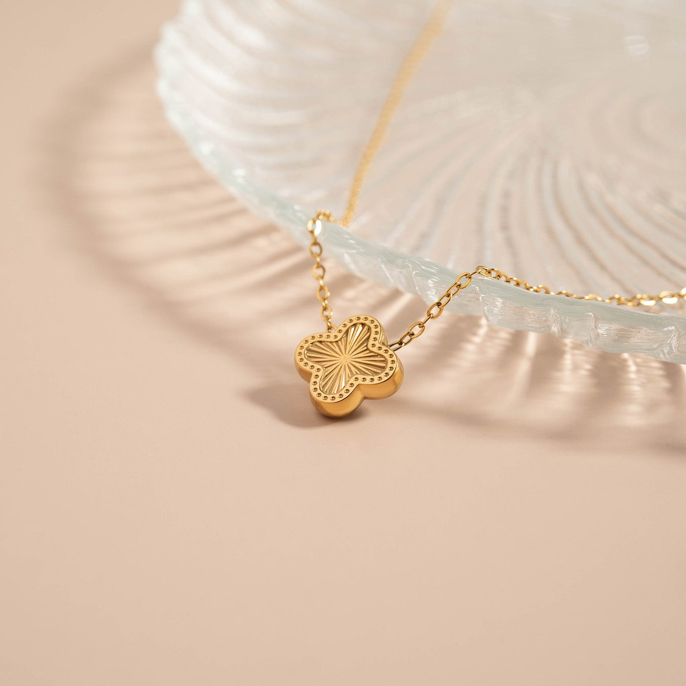18K Gold PVD Stainless Steel Lucky Clover Charm Necklace