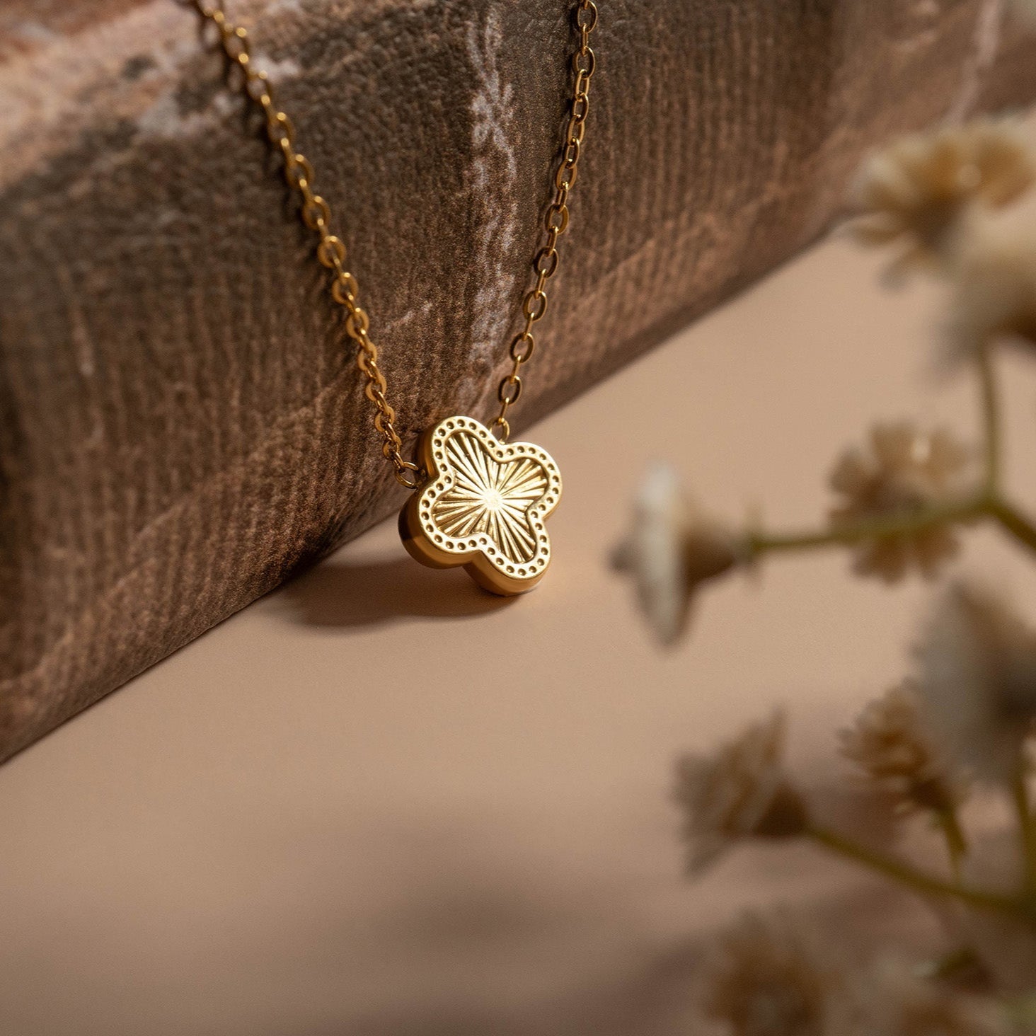 18K Gold PVD Stainless Steel Lucky Clover Charm Necklace