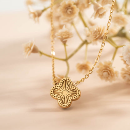18K Gold PVD Stainless Steel Lucky Clover Charm Necklace