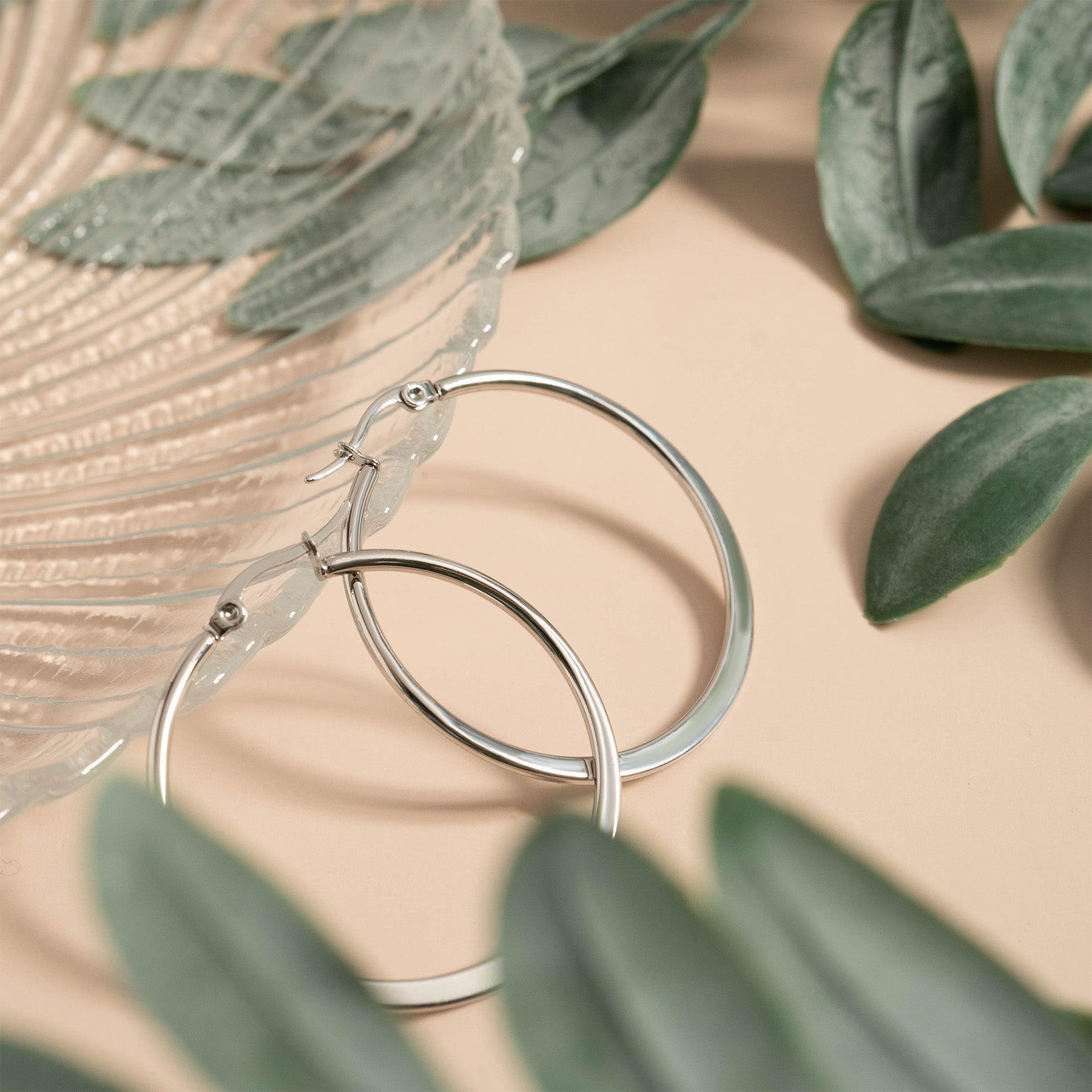 Stainless Steel Flat Oval Tube Hoop Earrings
