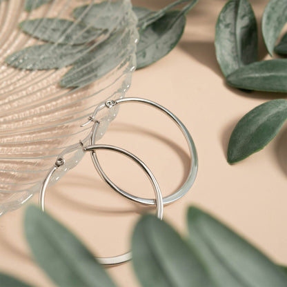 Stainless Steel Flat Oval Tube Hoop Earrings
