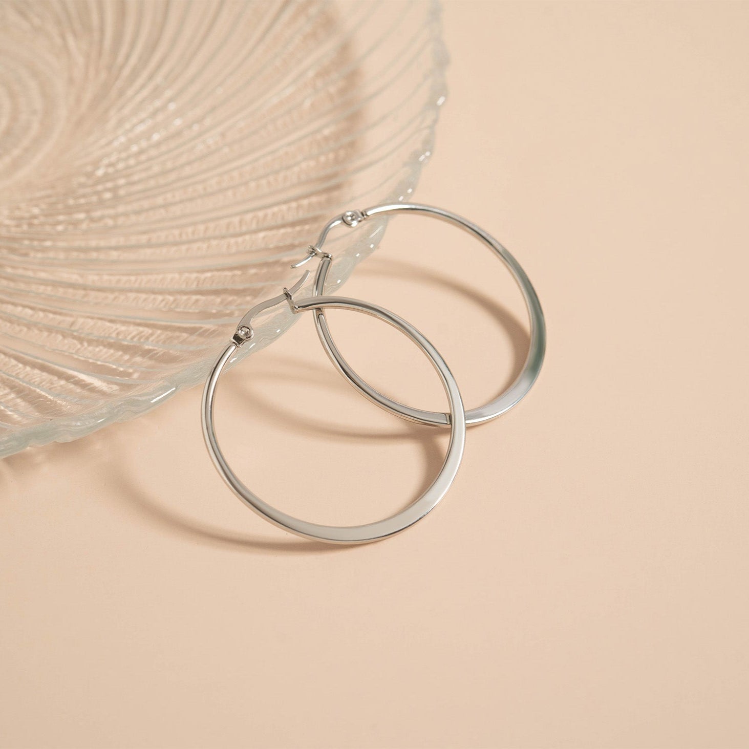 Stainless Steel Flat Oval Tube Hoop Earrings