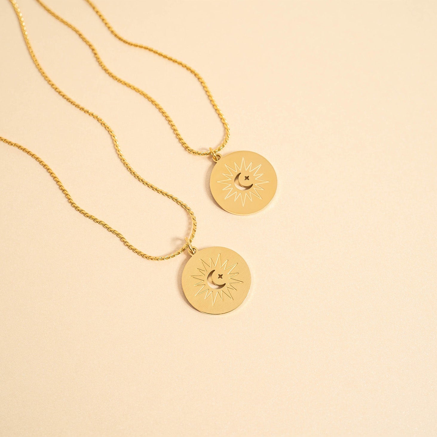 Stainless Steel Mom and Me Moon And Sun Necklace Set