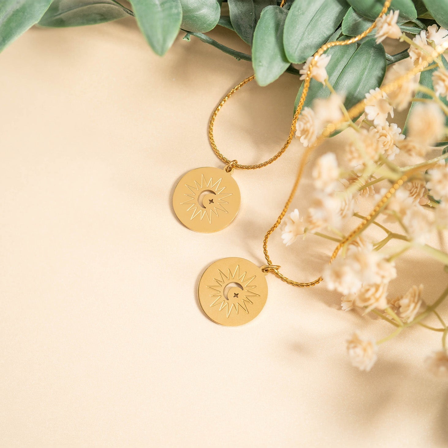 Stainless Steel Mom and Me Moon And Sun Necklace Set