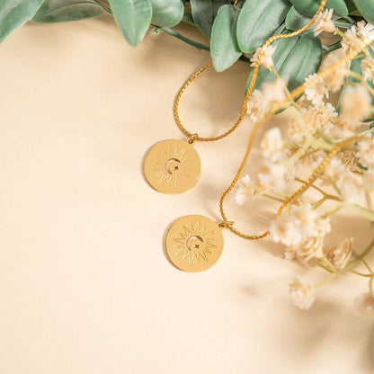Stainless Steel Mom and Me Moon And Sun Necklace Set