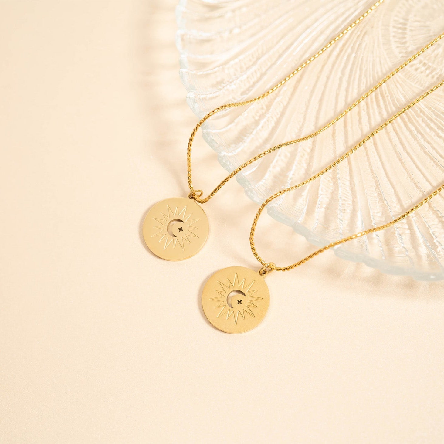 Stainless Steel Mom and Me Moon And Sun Necklace Set