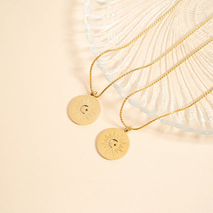 Stainless Steel Mom and Me Moon And Sun Necklace Set