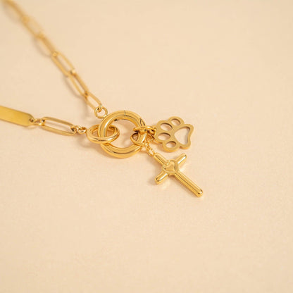 18K Gold PVD Stainless Steel Cross with Heart Charm
