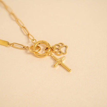 18K Gold PVD Stainless Steel Paw Print Charm