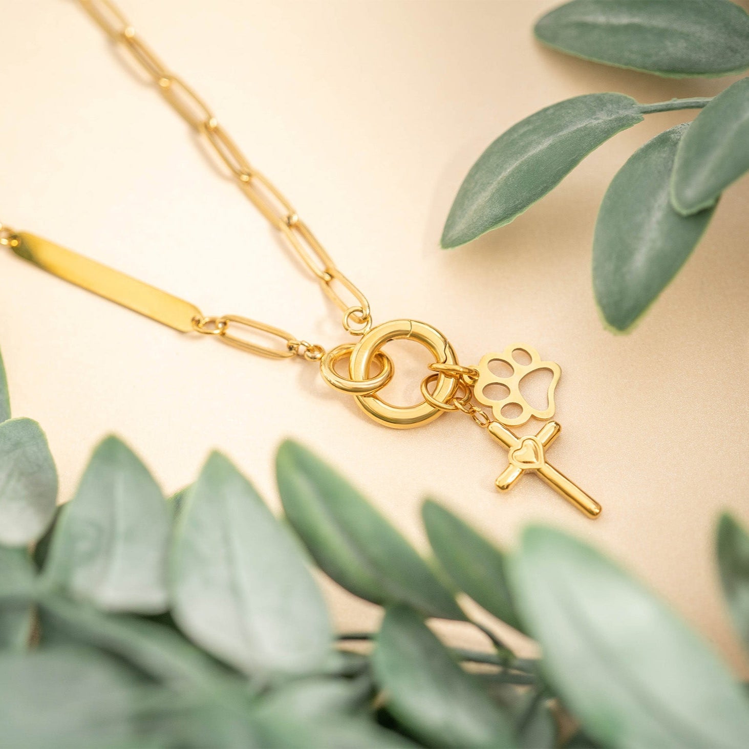 18K Gold PVD Engravable Paperclip Charm Holder Necklace