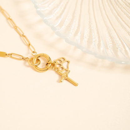 18K Gold PVD Stainless Steel Cross with Heart Charm