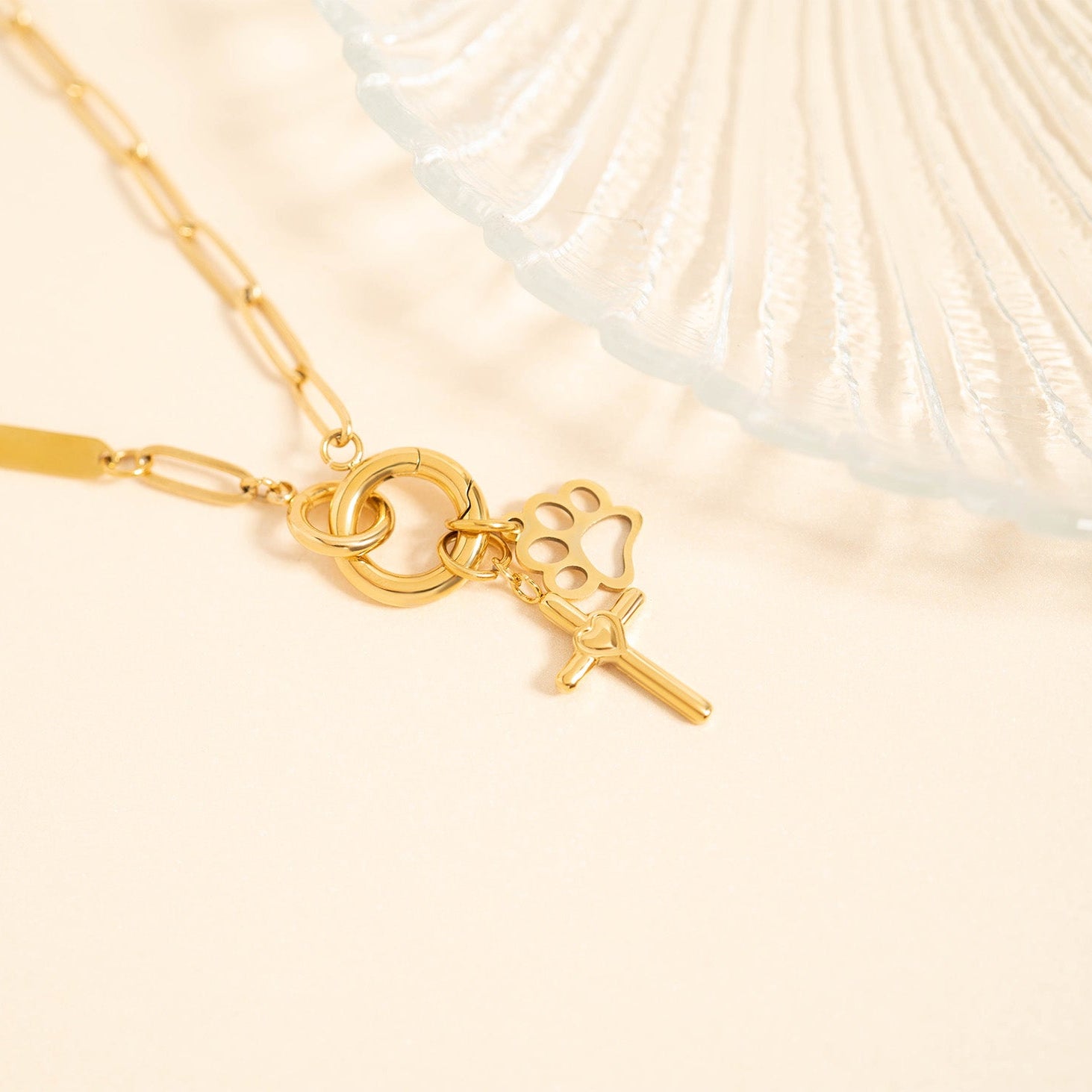 18K Gold PVD Stainless Steel Paw Print Charm