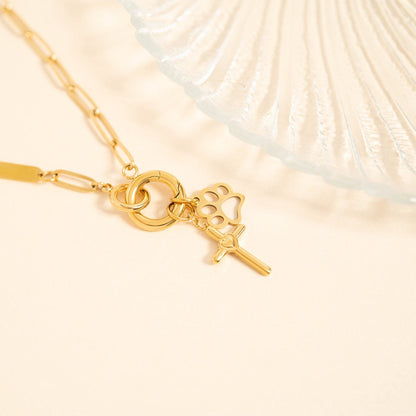 18K Gold PVD Stainless Steel Paw Print Charm