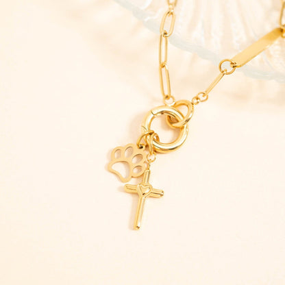 18K Gold PVD Stainless Steel Cross with Heart Charm