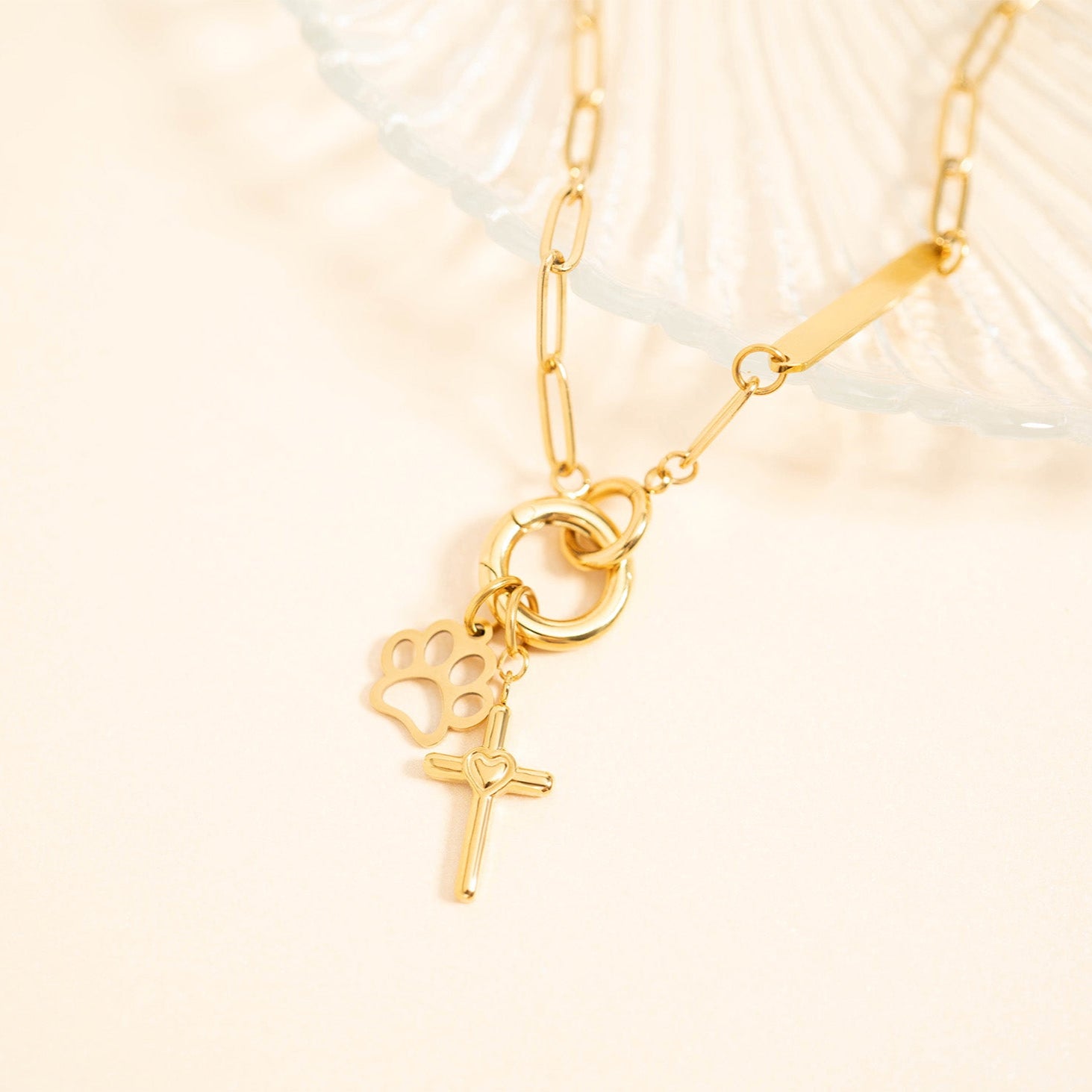 18K Gold PVD Stainless Steel Paw Print Charm