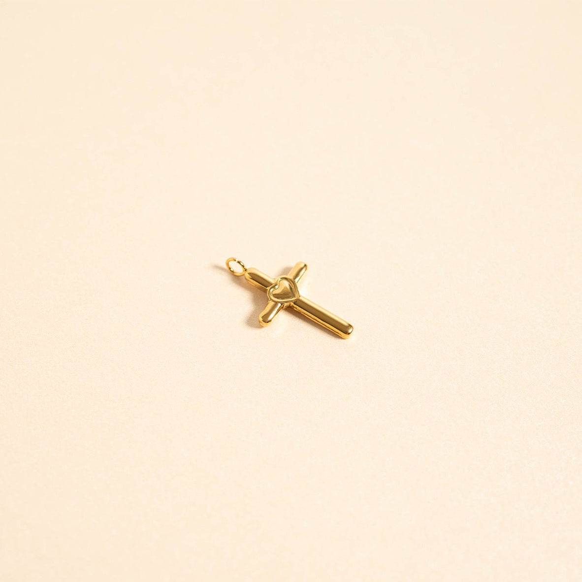 18K Gold PVD Stainless Steel Cross with Heart Charm