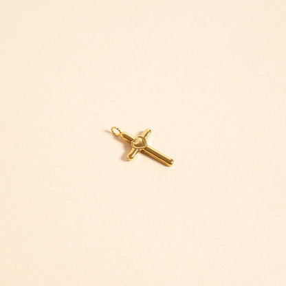 18K Gold PVD Stainless Steel Cross with Heart Charm