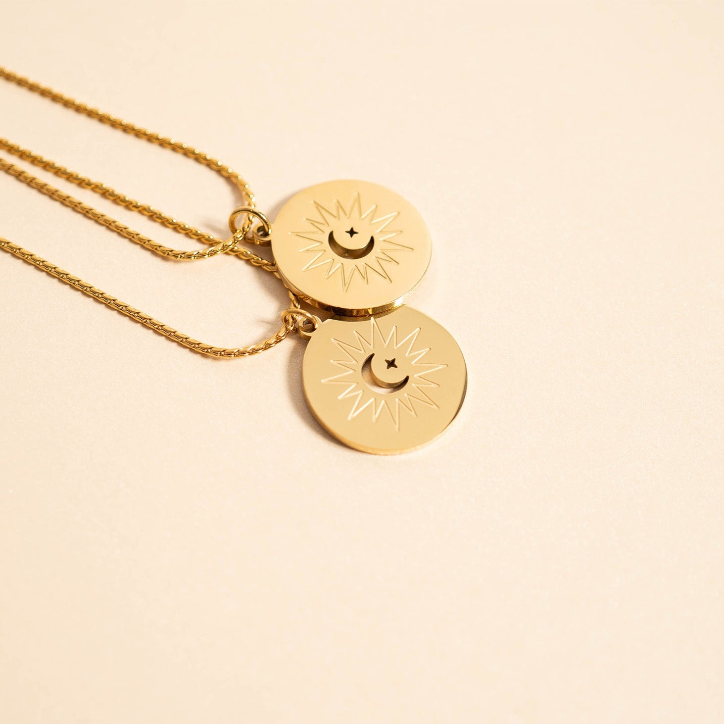 Stainless Steel Mom and Me Moon And Sun Necklace Set