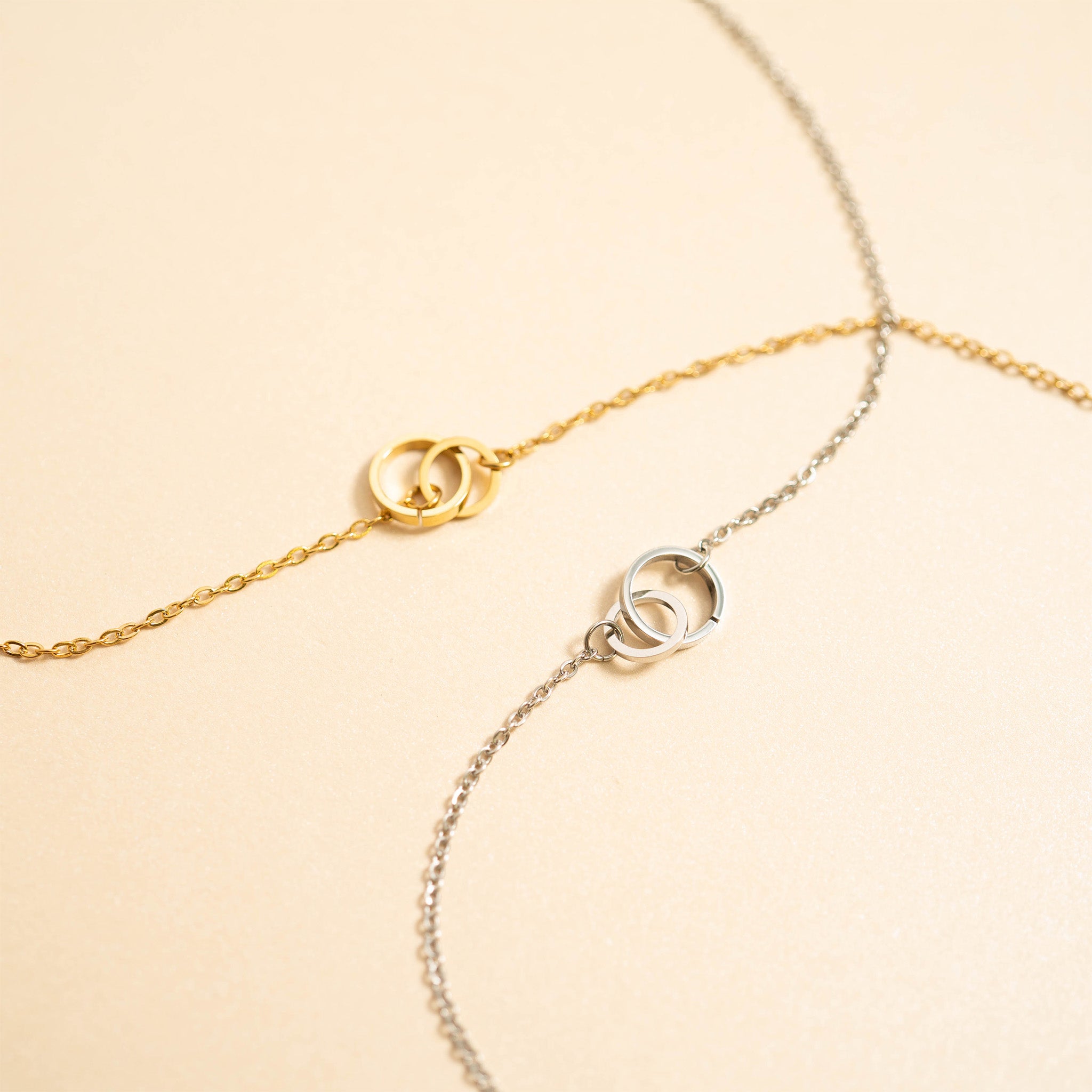 18K Gold PVD Stainless Steel Intertwined Rings Necklace