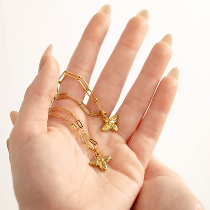 18K Gold PVD Stainless Steel Mommy & Me Bee Charm Necklace Set
