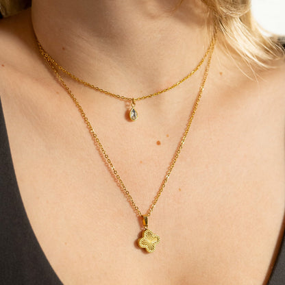18K Gold PVD Stainless Steel Lucky Clover Charm Sunburst
