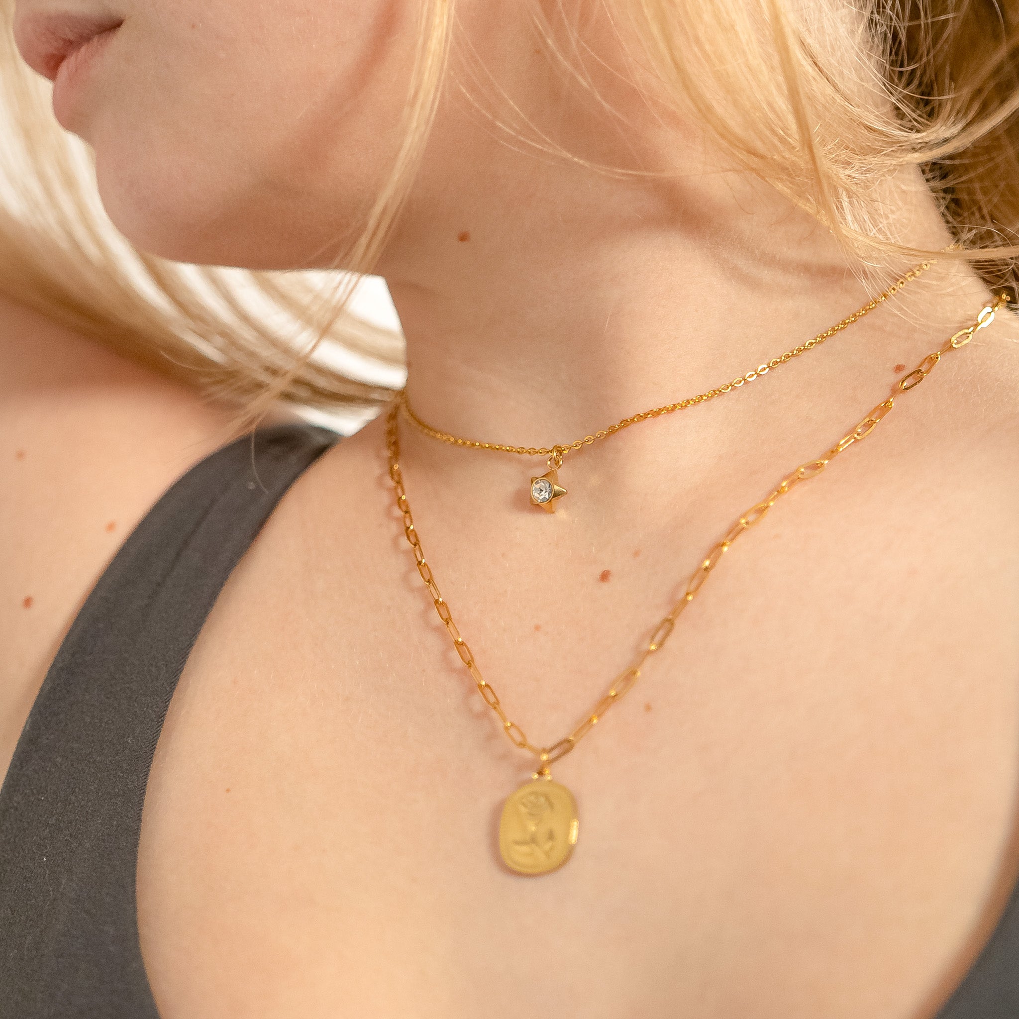 18K Gold PVD Stainless Steel Star with Cubic Zirconia Charm