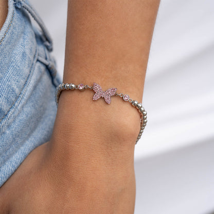 18K Gold PVD Stainless Steel Butterfly Beaded Stretch Bracelet