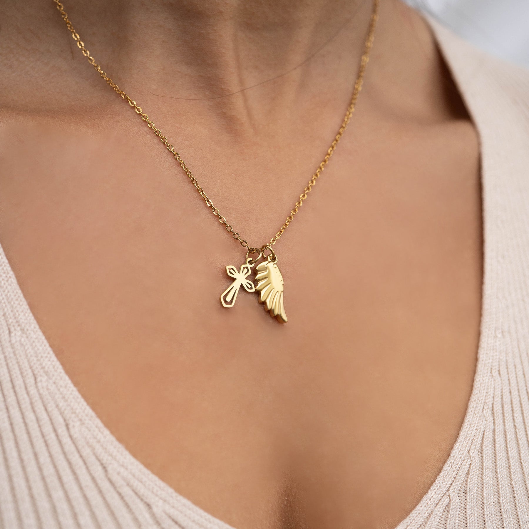 18K Gold PVD Stainless Steel Faith & Love Charm Set