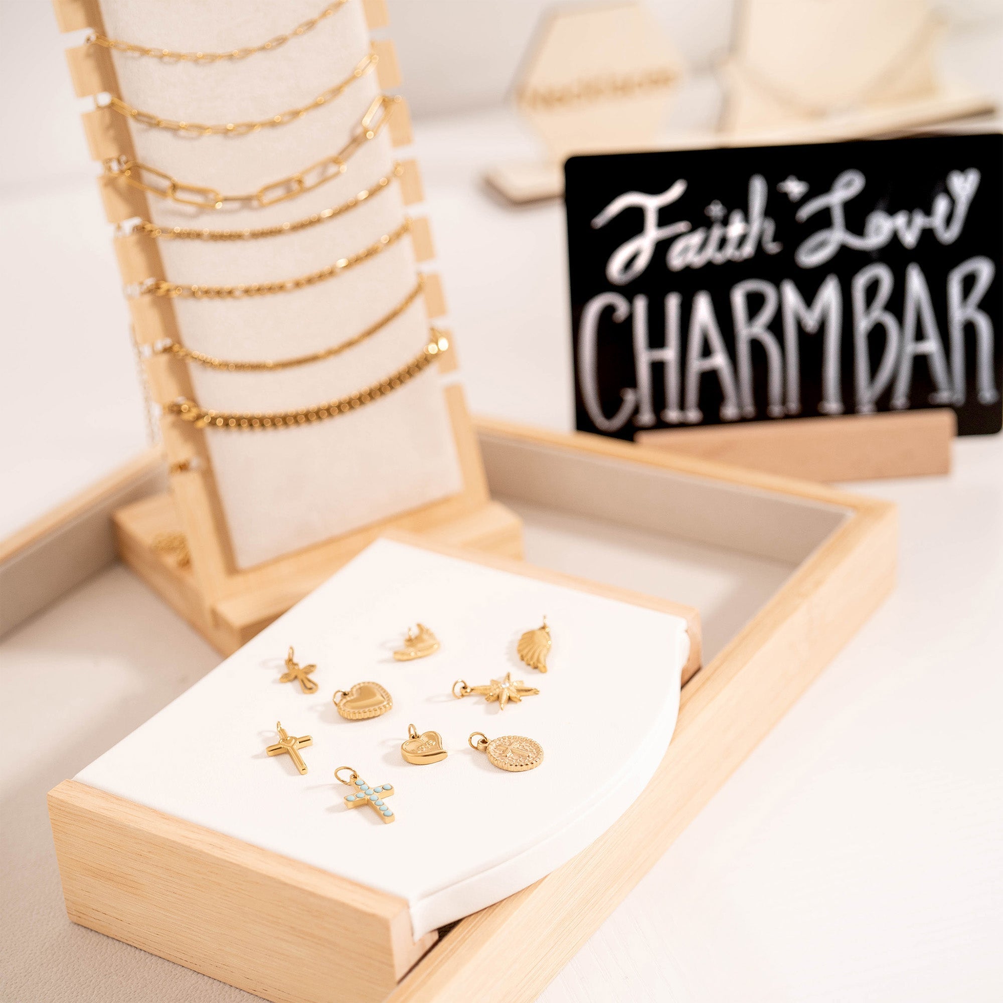 18K Gold PVD Stainless Steel Faith & Love Charm Set