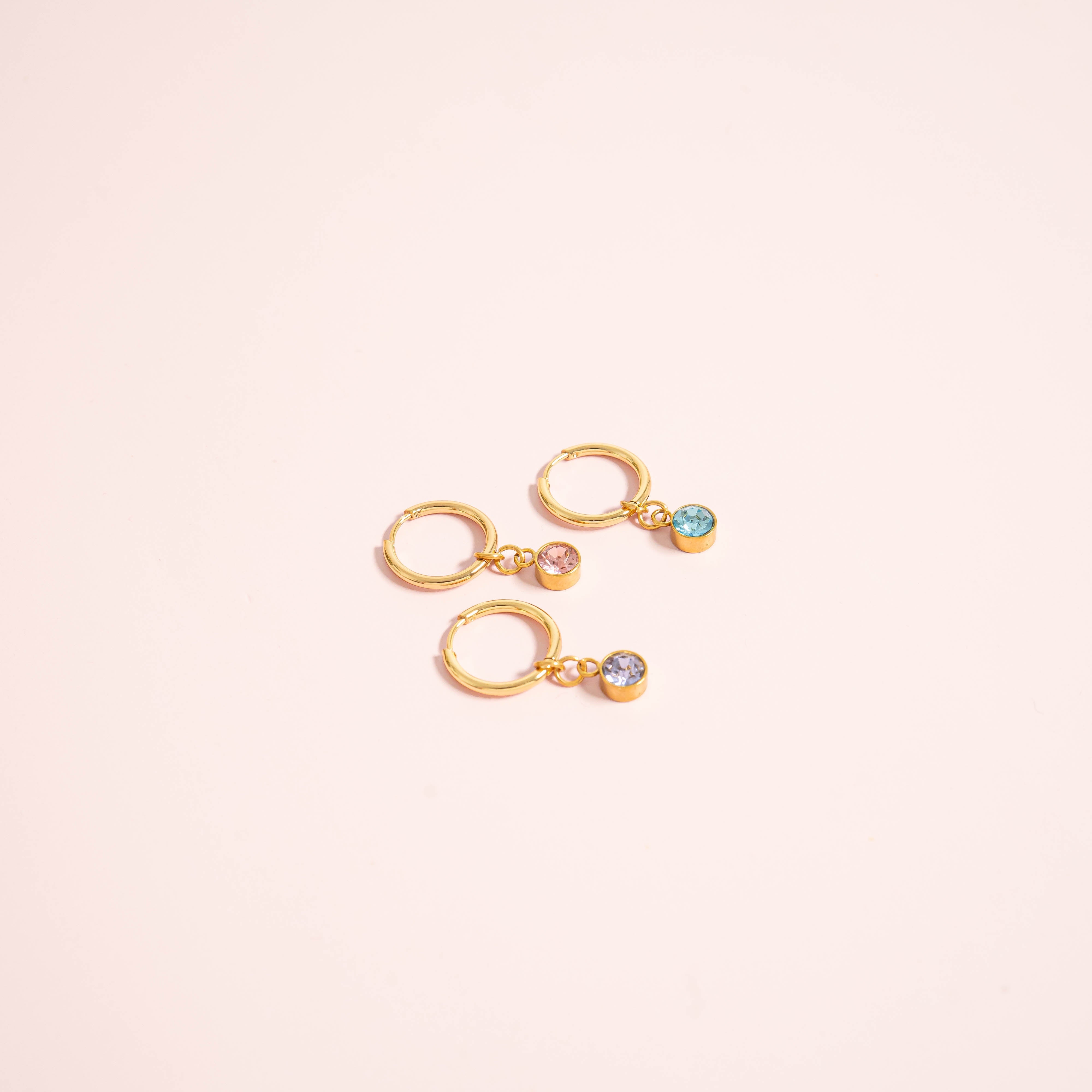 18K Gold PVD Birthstone Huggie Earrings