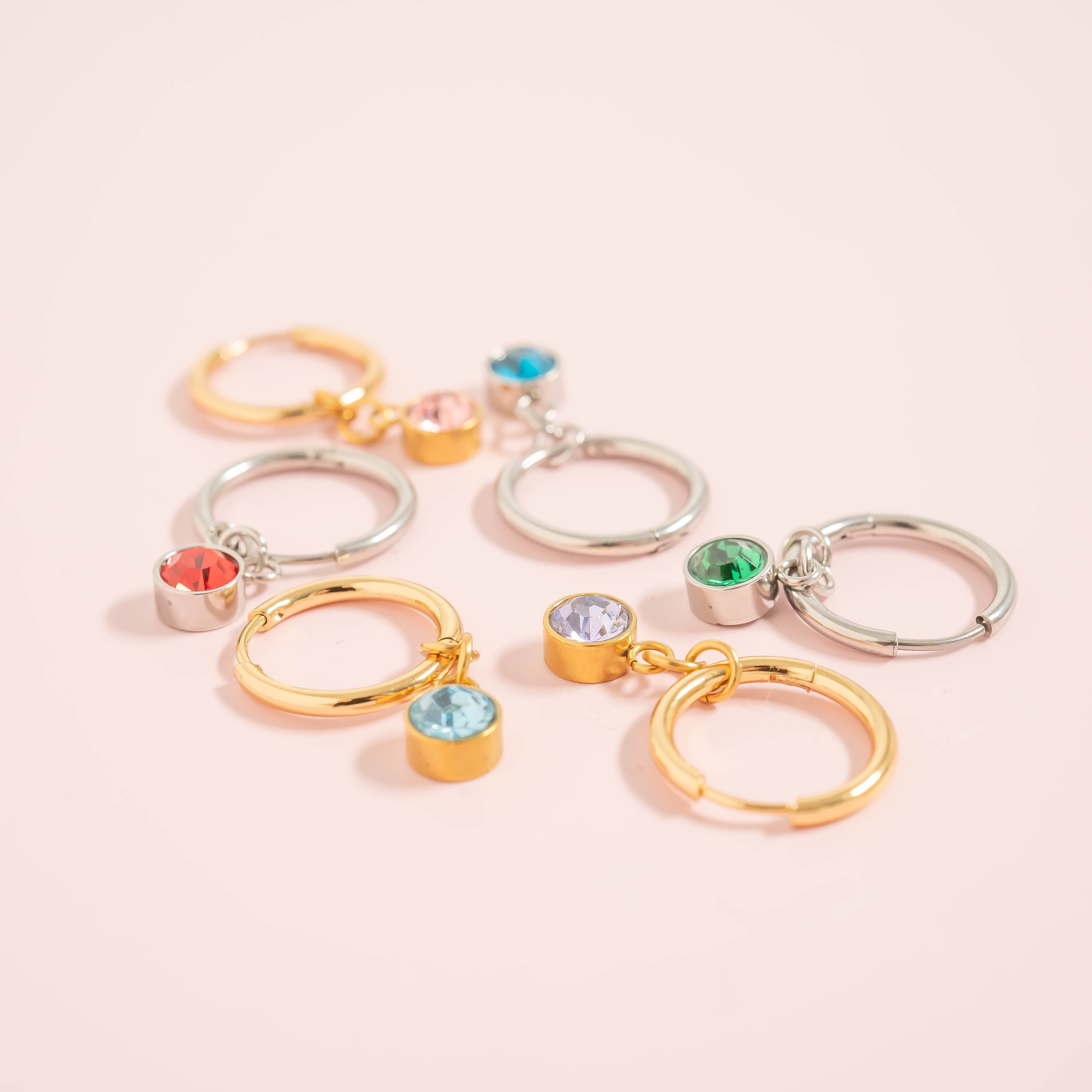 18K Gold PVD Birthstone Huggie Earrings
