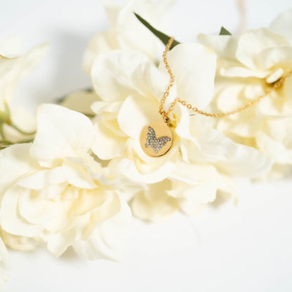 18K Gold PVD Stainless Steel Stone Butterfly Pendant Necklace
