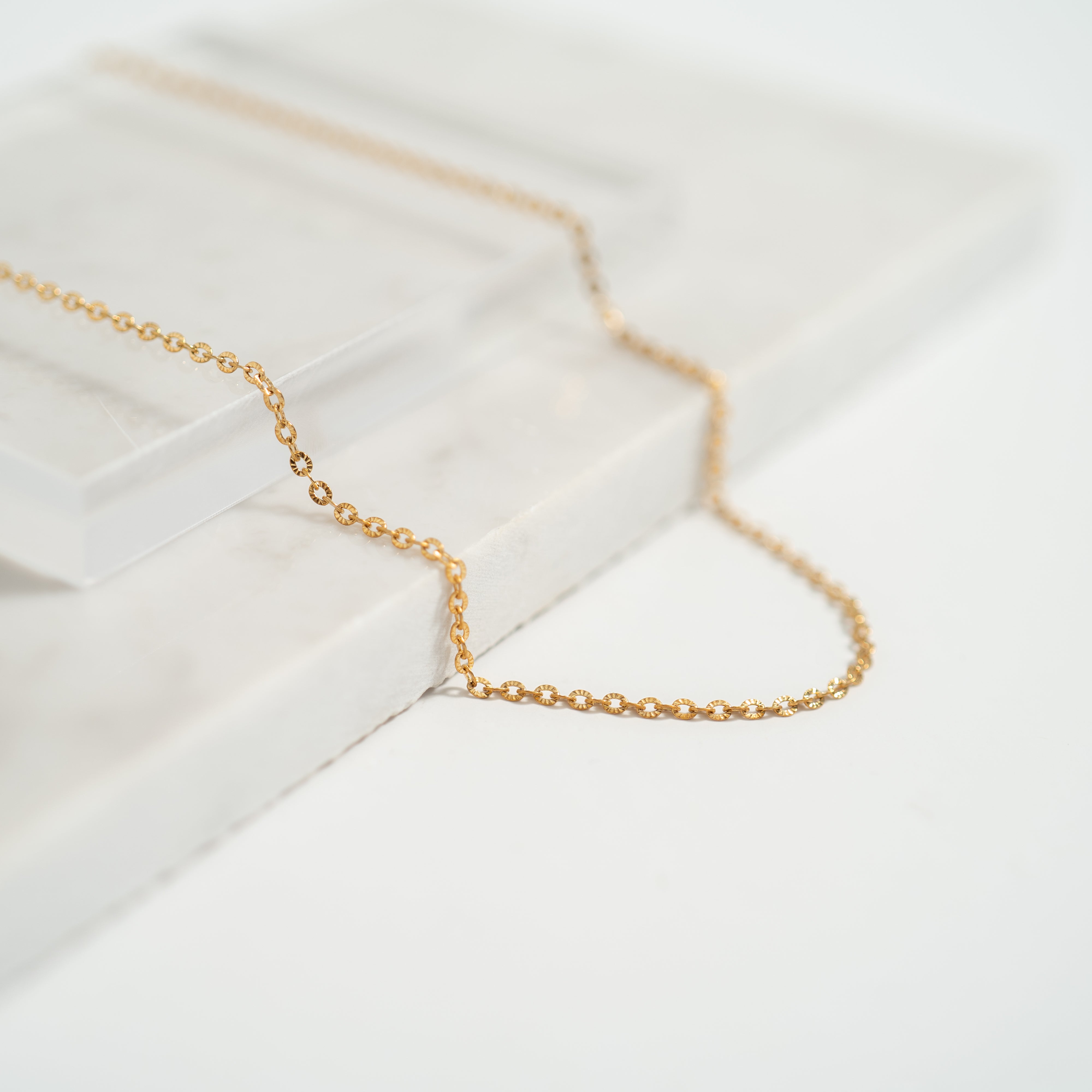 18K Gold PVD Stainless Steel Crimped Oval Link Chain Necklace