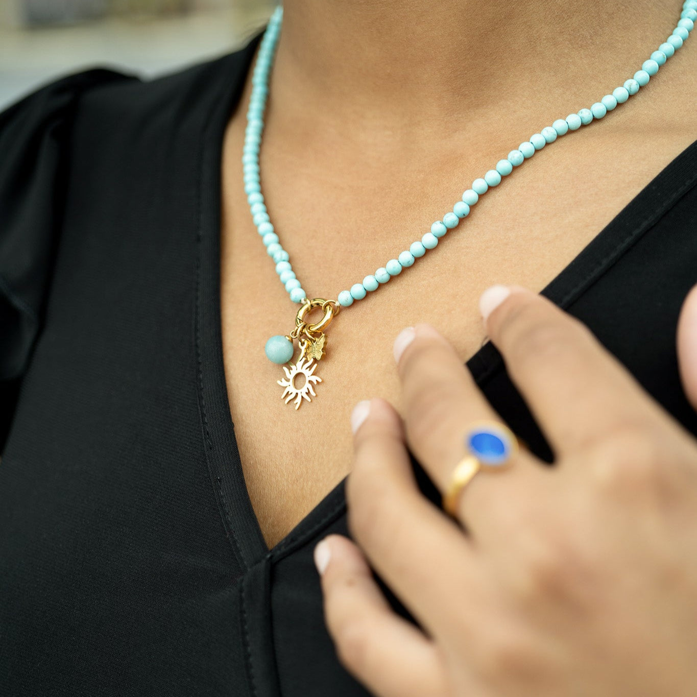 Semi Precious Natural Stone Charm Keeper Necklace